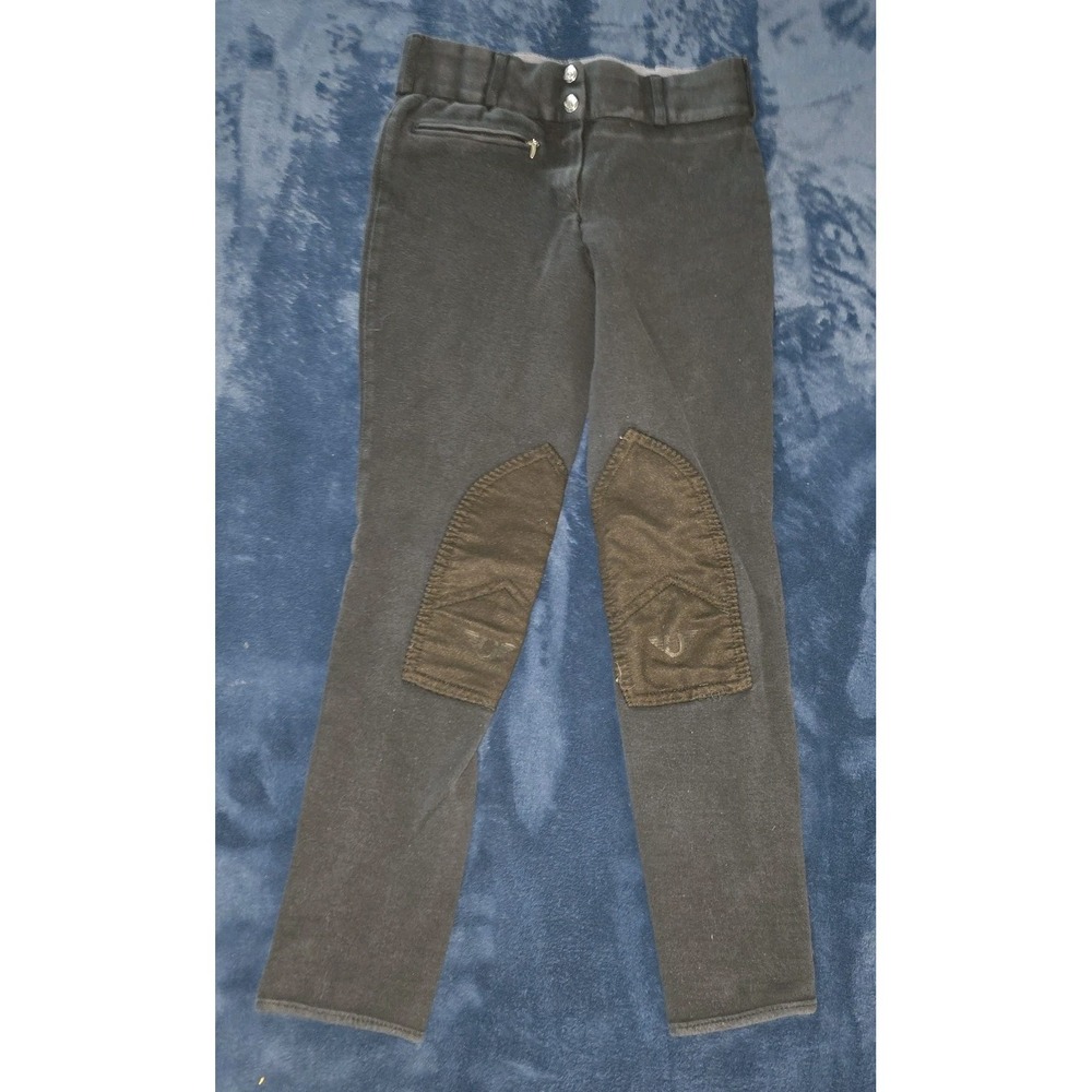 Tuff Rider Breeches Womens 26 Black Ribbed Low Rise Knee Patch Equestrian Riding